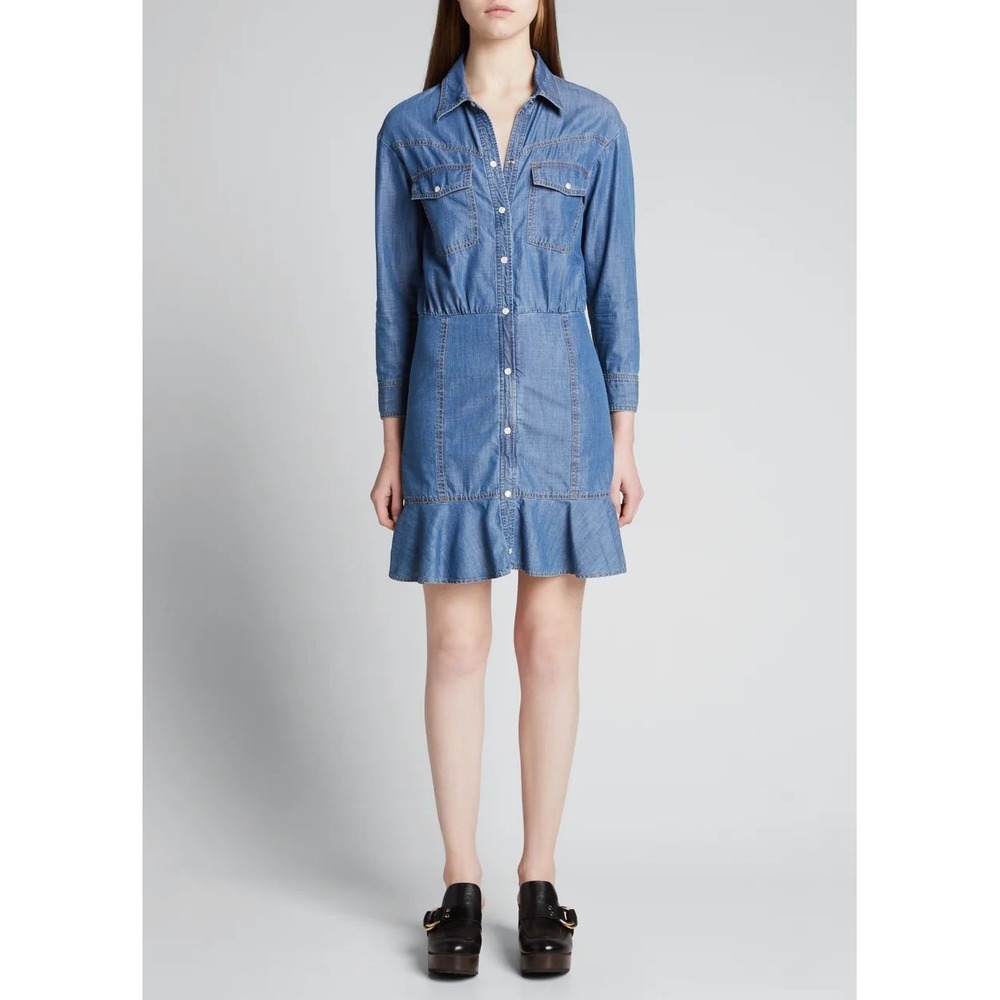Veronica Beard Mura Denim Button Front Dress Size 8 Blue Western Cowgirl Rodeo